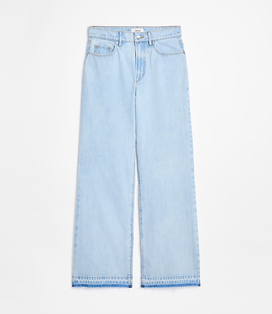 Rivete Petite Curvy Unpicked High Rise Wide Leg Jeans in Wave Wash