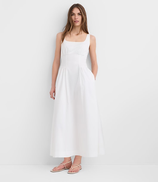 Loft Petite Seamed Waist Midi Pocket Dress