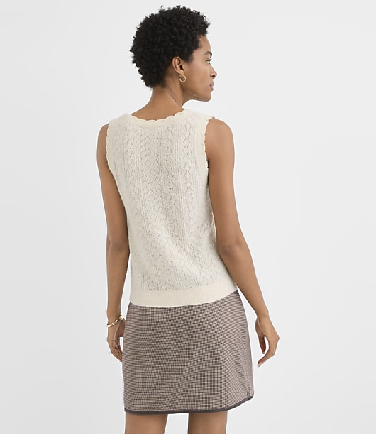 Petite Heathered Scalloped Pointelle Sweater Tank Top
