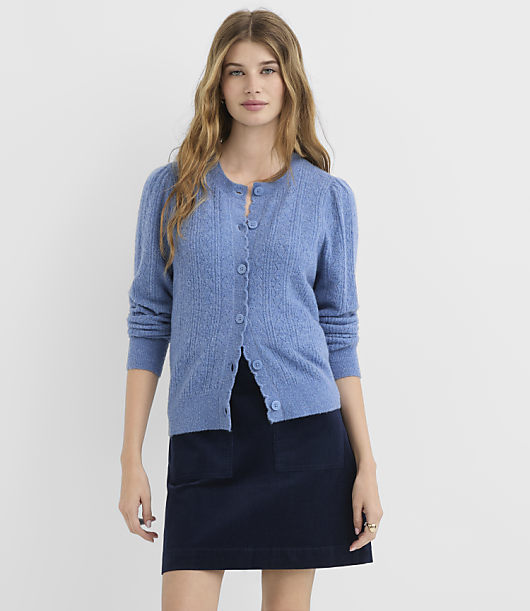 Pointelle Puff Sleeve Cardigan