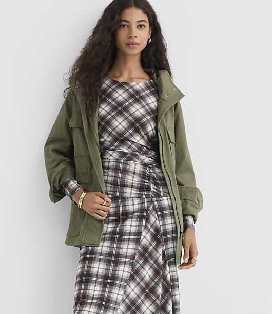 Plaid Mesh Asymmetrical Ruched Midi Dress