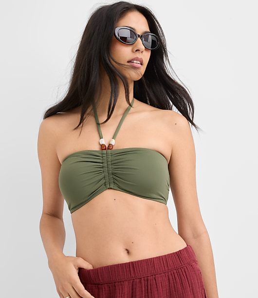 Loft LOFT Beach Beaded Ruched Bandeau Bikini Top
