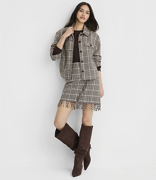 Petite Plaid Fringe Mini Wrap Skirt