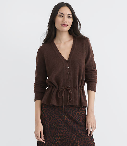 Scalloped Tie Waist V-Neck Sweater