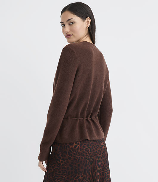 Scalloped Tie Waist V-Neck Sweater