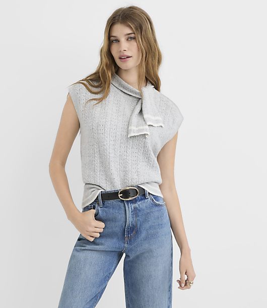 Heathered Pointelle Scarf Sweater