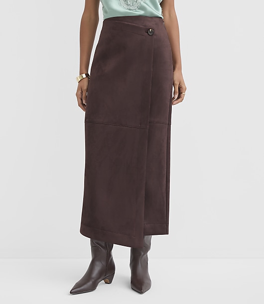 Petite Faux Suede Midi Wrap Skirt