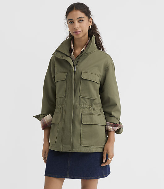 Petite Twill Funnel Neck Utility Jacket