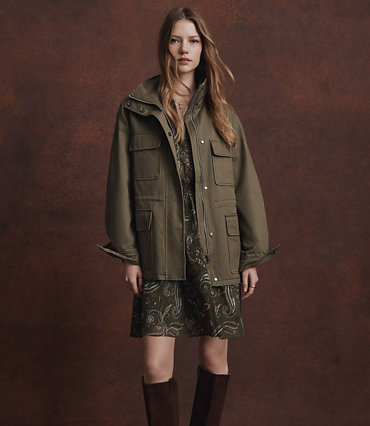 Petite Twill Funnel Neck Utility Jacket