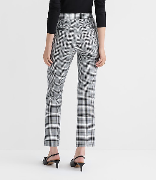 Pintucked Kick Crop Pants in Plaid Ponte - Black