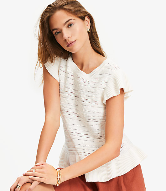 Pointelle Ruffle Sweater - Whisper White