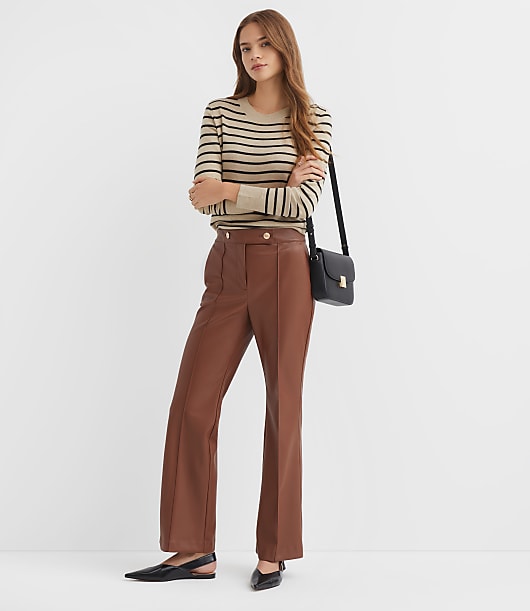 Pintucked Flare Pants in Faux Leather
