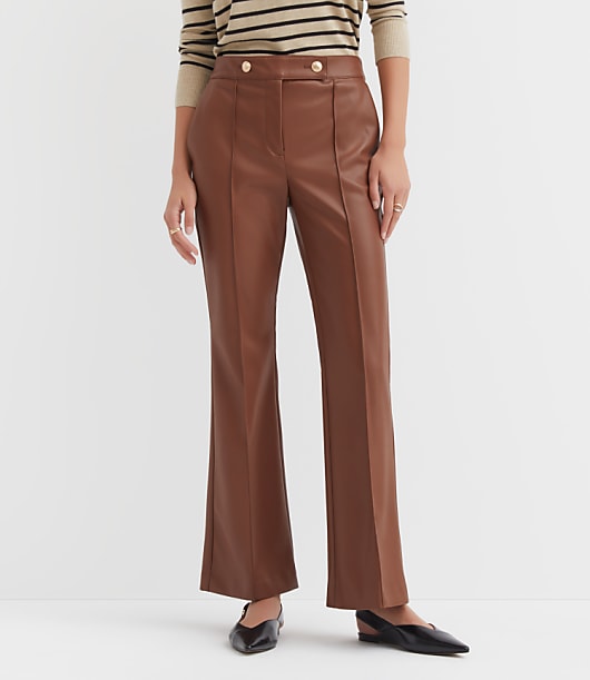 Pintucked Flare Pants in Faux Leather