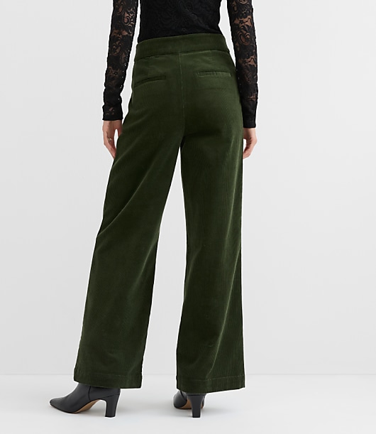 Faux Leather Buckle Wide Leg Corduroy Pants