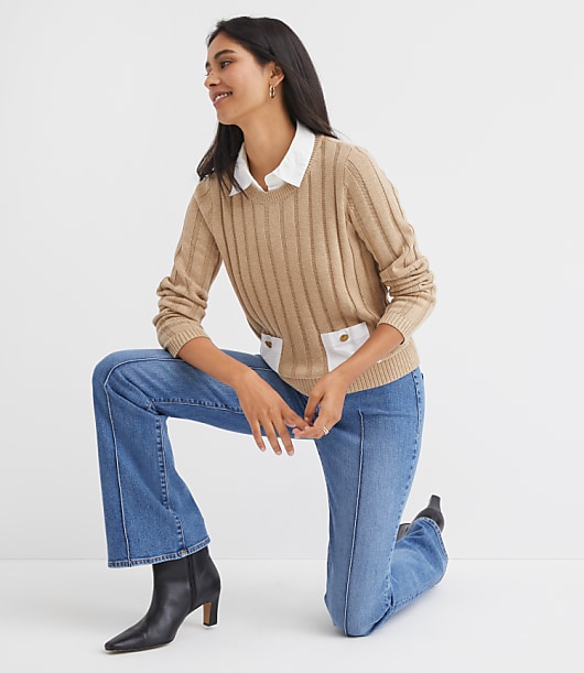 Ribbed Mixed Media Pocket Sweater