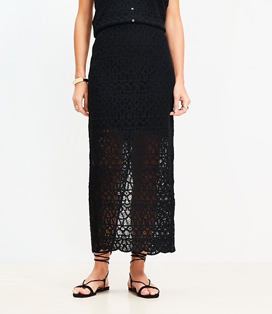 Petite Scalloped Crochet Midi Skirt