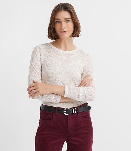 Loft Floral Lace Long Sleeve Crew Neck Tee