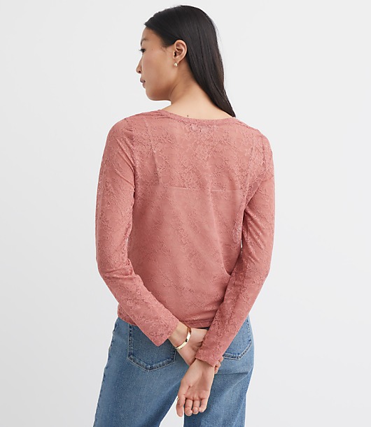 Floral Lace Long Sleeve Crew Neck Tee
