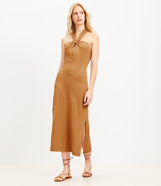 Petite Knotted Keyhole Midi Halter Dress