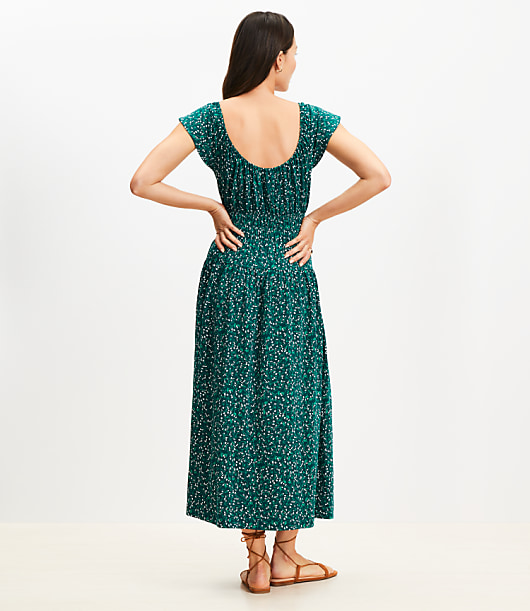 Floral Smocked Flutter Midi Dress