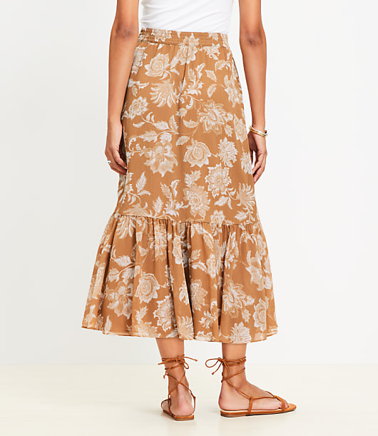 Petite Floral Ruffle Midi Skirt