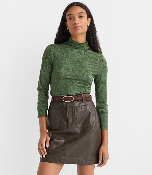 Lace Print Jersey Turtleneck Top