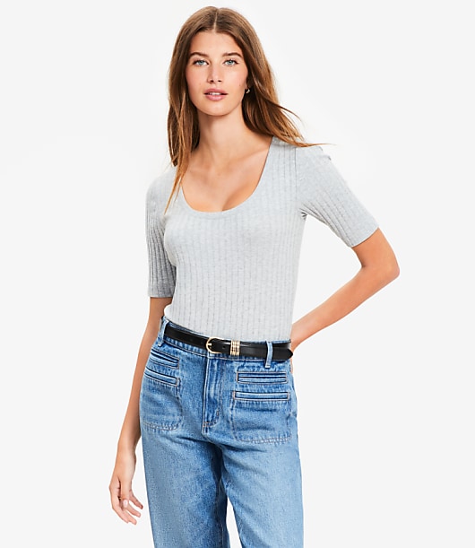 Heathered Ribbed Scoop Neck Tee