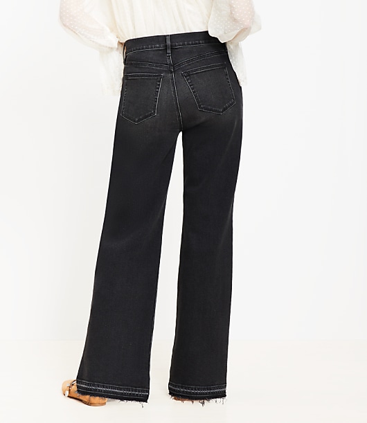 Unpicked Hem High Rise Wide Leg Jeans in Washed Black
