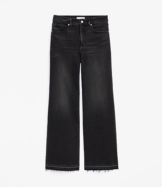 Unpicked Hem High Rise Wide Leg Jeans in Washed Black