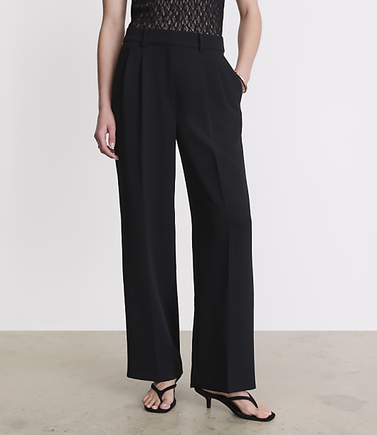 Petite LOFT Versa Crepe Drape Pleated Relaxed Straight Pants