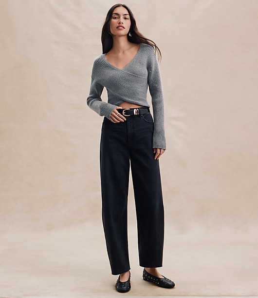 High Rise Barrel Jeans in Washed Black