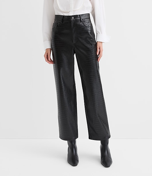 Five Pocket Straight Pants in Embossed Faux Leather