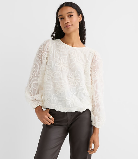 Floral Applique Tie Back Blouse