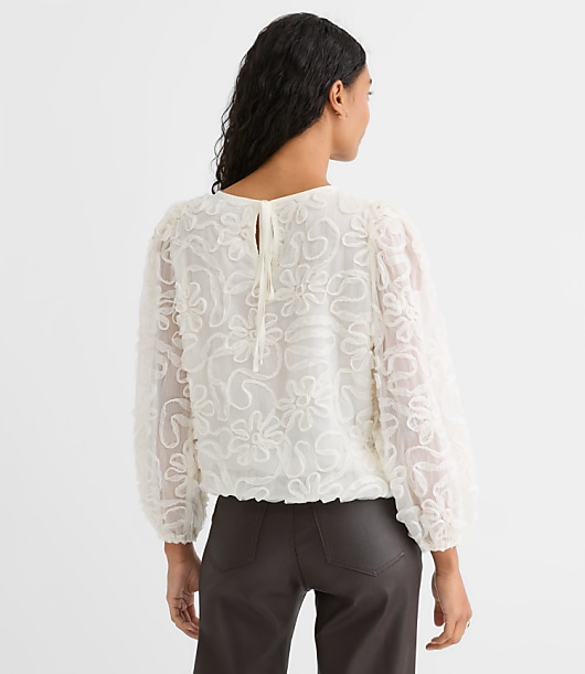 Floral Applique Tie Back Blouse
