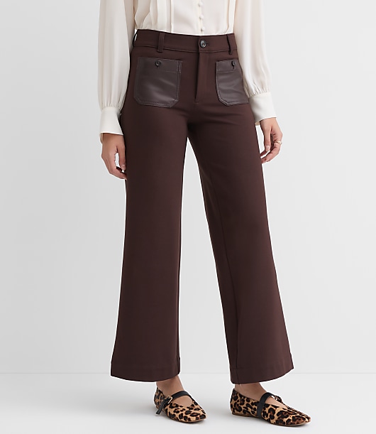 Faux Leather Pocket Palmer Wide Leg Pants Ponte