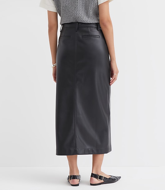Petite Faux Leather Midi Pocket Skirt