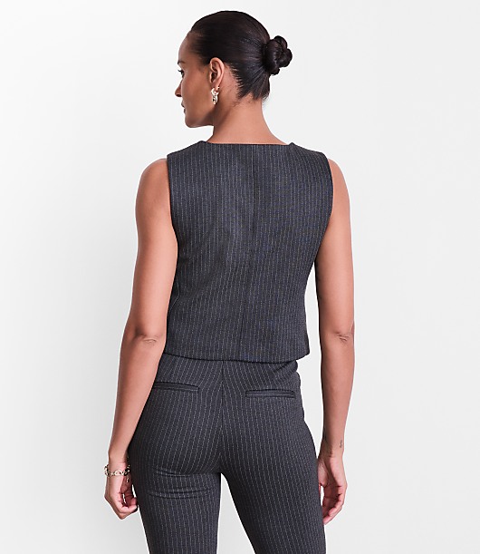 Petite LOFT Versa Ponte Pocket Vest in Pinstripe