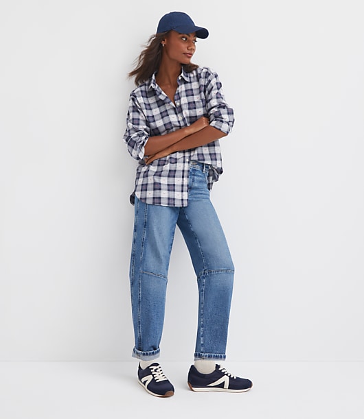 Petite Clip Plaid Everyday Oversized Pocket Shirt