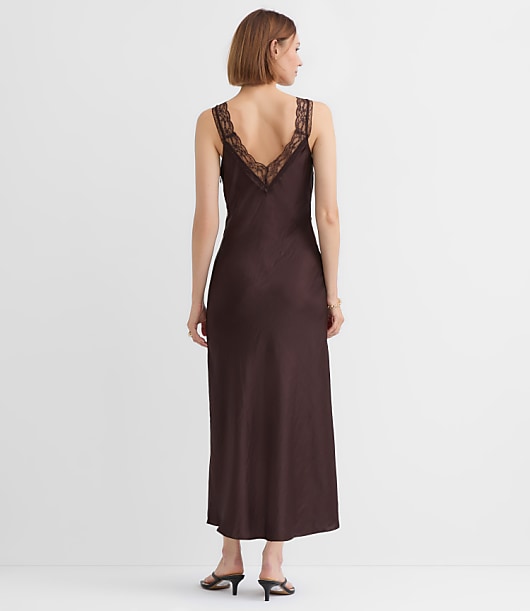 Petite Lace Trim Satin Midi Slip Dress