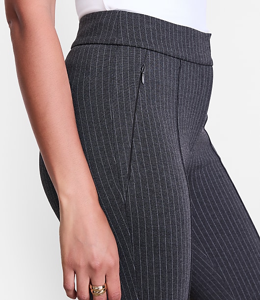 Petite LOFT Versa Pintucked Ponte Flare Pants in Pinstripe