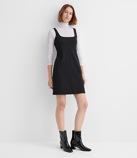 Petite Topstitched Ponte Square Neck Dress