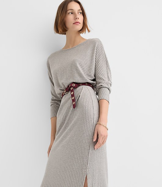 Brushed Ottoman Side Pleated Midi Dress