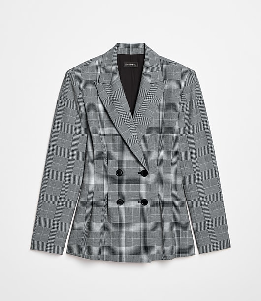 Petite LOFT Versa Plaid Seasonless Stretch Double Breasted Blazer