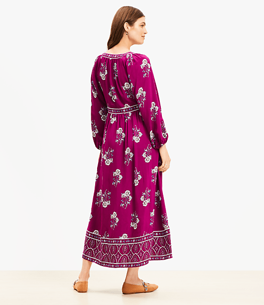 Petite Floral Puff Sleeve Button Midi Dress