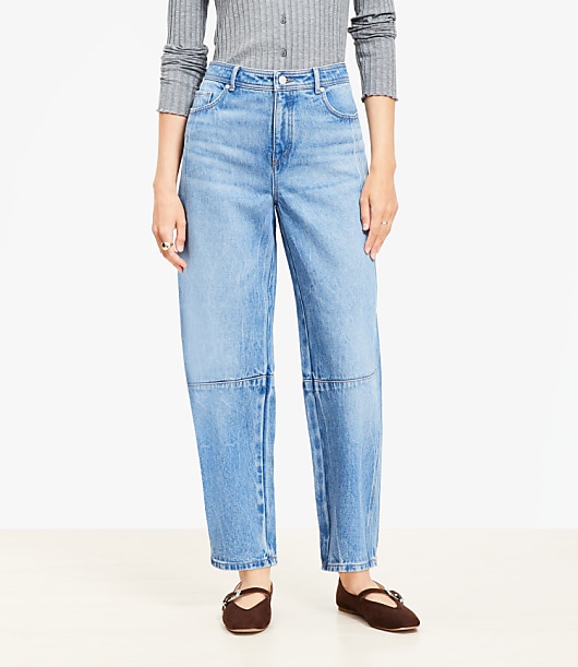 Petite Seamed High Rise Barrel Jeans in Vintage Distressed Wash