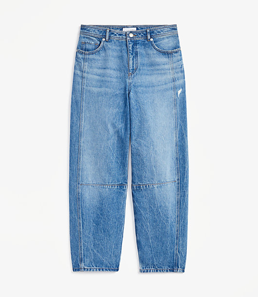 Petite Seamed High Rise Barrel Jeans in Vintage Distressed Wash