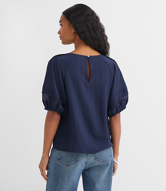 Petite Striped Lace Trim Pintucked Blouse