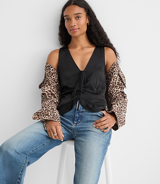 Ruffle Tie Neck Shell