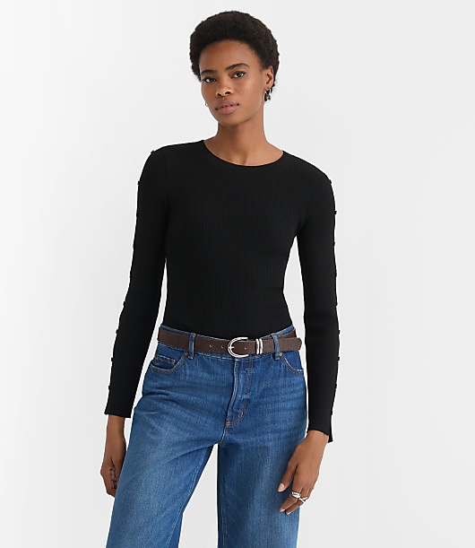 Button Sleeve Ribbed Sweater