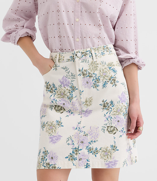 Denim Mini Skirt in Floral
